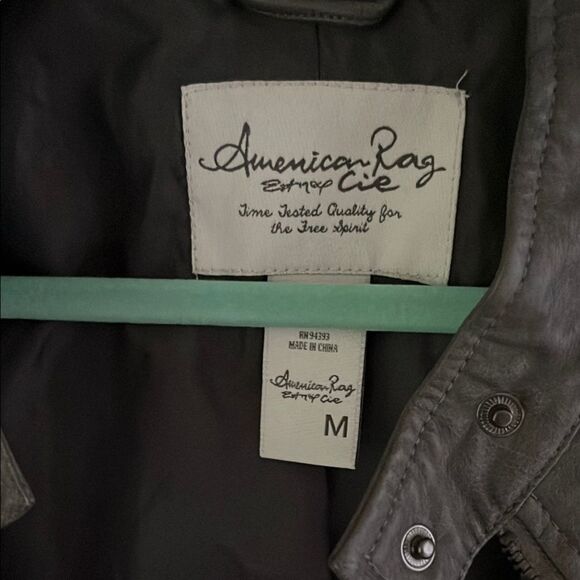 American Rag Gray Leather Jacket Biker Style - Picture 2 of 9